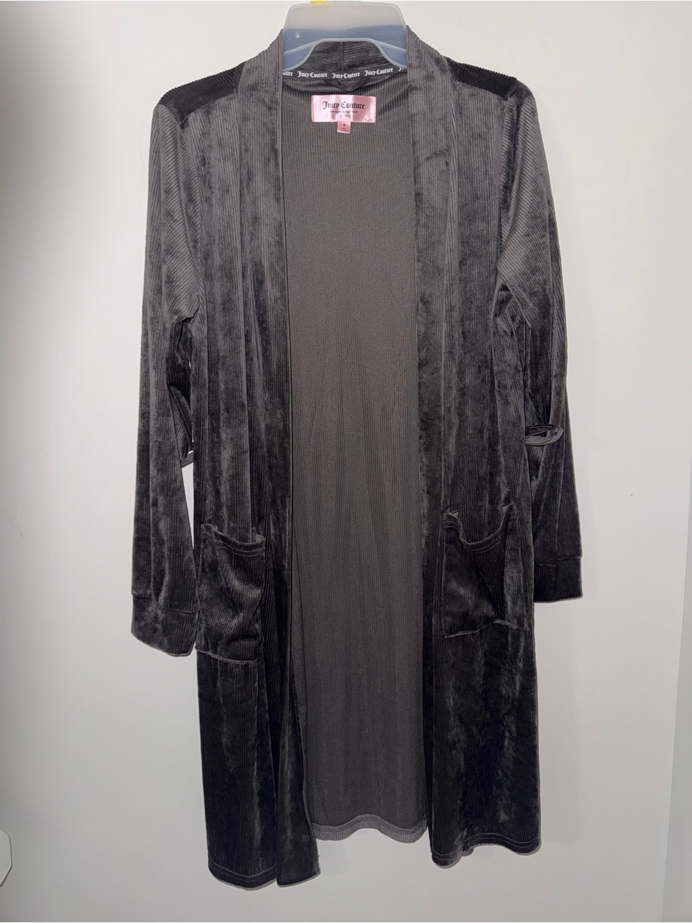 Juicy Couture Charcoal Ribbed Open-Front Long Robe